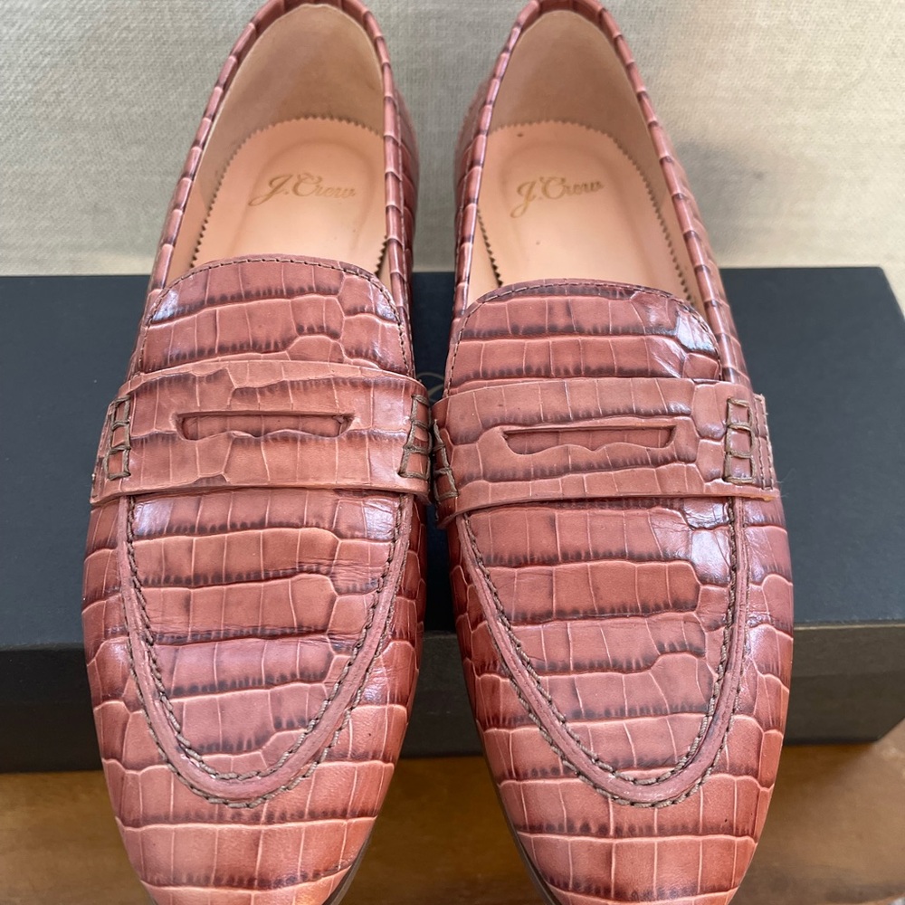 J. Crew Tan Crocodile-Patterned Loafers